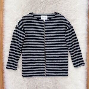 Amour Vert Black White Stripe Knit Full Zip Jacket Oversized Boxy Silk Lined M